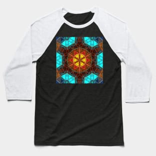 Mosaic Kaleidoscope Flower Blue Orange and Yellow Baseball T-Shirt